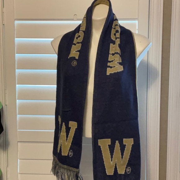 Gold and Purple Knit Scarf with Fringe - Picture 1 of 7